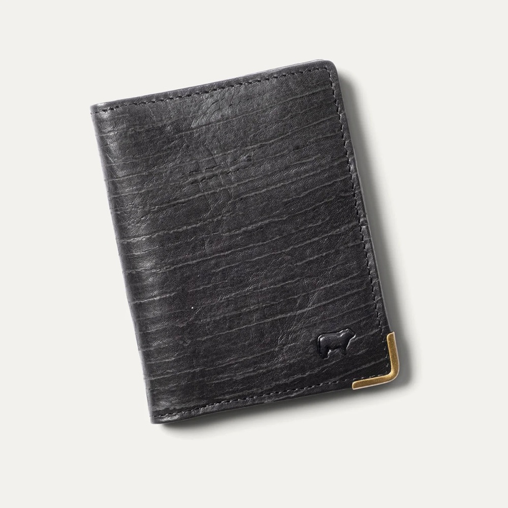 NWT ITALIAN TEAK LEATHER FRONT POCKET WALLET BLACK